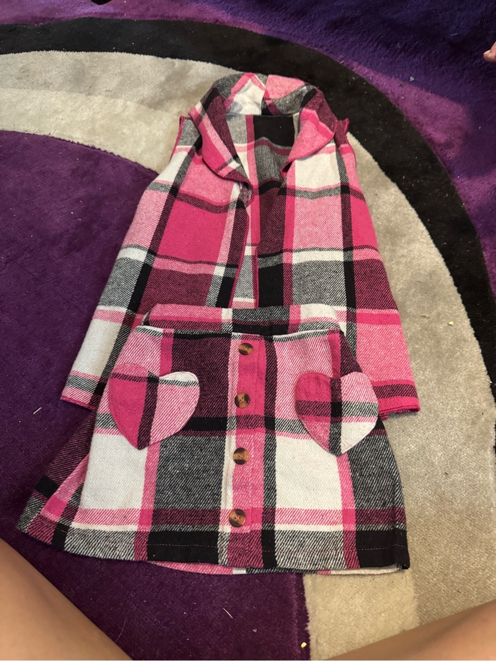 Girls' Pink Plaid Vest and Skirt Set with Heart Pockets